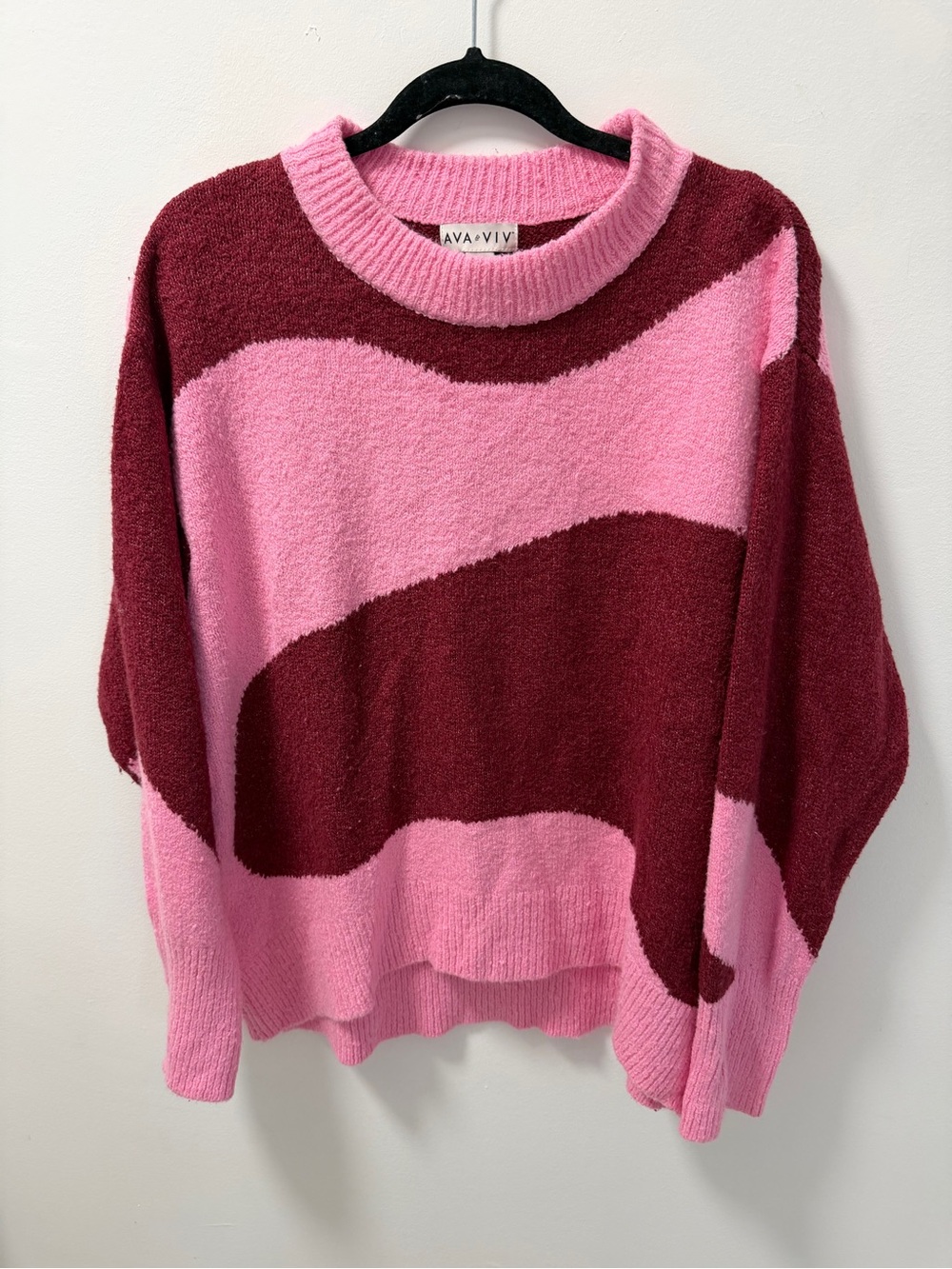 Ava & Viv Pink Burgundy Abstract Colorblock Oversized Sweater Size X